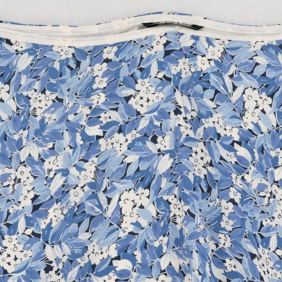 Ralph Lauren Skirt Women's Plus Floral Print A-line Handkerchief Hem White Blue - Picture 3 of 8